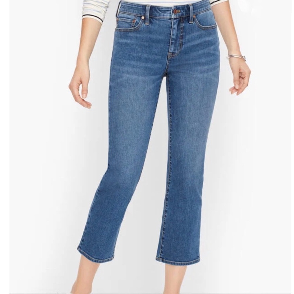 Talbots Crop Flare Jeans Women’s 10P Mid Wash High Rise Stretch Cropped Denim